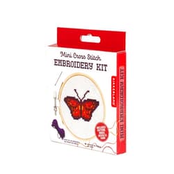 Kikkerland DIY Mini Cross Stitch Butterfly Embroidery Craft Starter Kit Set, with Pattern Instructions, 3
