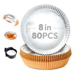 Katbite 80pcs Round Air Fryer Liners, 8in Disposable Food Grade Aluminum Foil Air Fryer Liner, Oil-Proof Accessories for 5-8 QT Airfryer,Oven Pan, Baking Basket -(Performance Series)