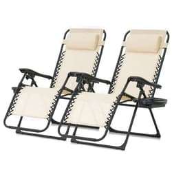 CAPHAUS Set of 2 Beige Zero Gravity Chair, Zero Gravity Recliner, Zero Gravity Lounge Chair, Anti-Gravity Chair for Indoor & Outdoor, Folding Reclining Chair w/Side Tray, Adjustable Pillow, Beige