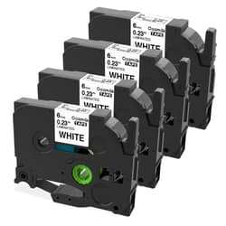 Oozmas TZe-211 TZe211 Compatible with Brother P-Touch Label Tape 1/4 Inch TZ TZe Tape 6mm 0.23 Inch Laminated Black on White Ptouch Refills PTH110 PT-D210 PTD220 Label Maker Tape Cartridges, 4-Pack