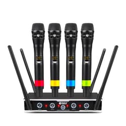 D Debra Wireless Microphone System Audio Pro DU4004 UHF 4 * 16 Adjustable Channel Wireless Cordless Handheld Dynamic Mics, Ideal for Meeting Church Speech Party (4 Handheld)