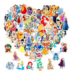 FXBUY 100Pcs Kids Disney Stickers Pack Princess Stickers Cute Cartoon Characters Stickers Movie Decal Childrens Decorative Sticker for Kids Teens Adults Waterproof Stickers for Water Bottle Laptop Luggage