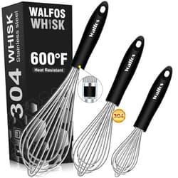 Walfos Stainless Steel Wire Whisk Set - 3 Packs Balloon Whisk, Thick Wire Wisk ＆ Strong Handles, Egg Frother for Cooking, Blending, Whisking, Beating and Stirring (8.5