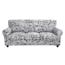 SearchI Stretch Sofa Cover Printed Couch Cover, Floral Pattern 4 Pieces Sofa Slipcover with 3 Separate Cushion Cover, Washable Furniture Protector for Living Room(Sofa, Grey Lotus+White)