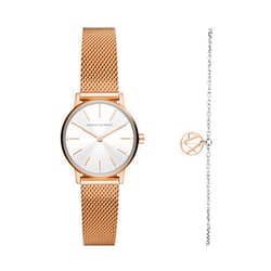 A｜X ARMANI EXCHANGE Women's Rose Gold-Tone Stainless Steel Mesh Watch and Bracelet Gift Set (Model: AX7121)