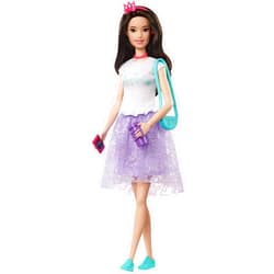 Barbie Princess Adventure Renee Doll (12-inch Brunette) in Fashion and Accessories, with Smart Phone, Purse, Travel Mug and Tiara, Gift for 3 to 7 Year Olds