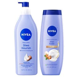 NIVEA Shea Nourish Body Lotion (16.9 Fl Oz) Nourishing Shea Butter Body Wash (20 Fl Oz), Nourishing Skin Care Set with Shea Butter