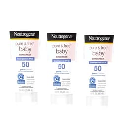 Neutrogena Pure & Free Baby Mineral Sunscreen Lotion with Broad Spectrum SPF 50 & Zinc Oxide, Water-Resistant, Hypoallergenic & Tear-Free Baby Sunscreen, 3 fl. oz, 3 pk