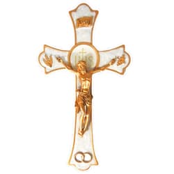 Jeweled Cross Holy Mass Wall Crucifix Wedding Rings Religious Cross for Marriage 8 Inches