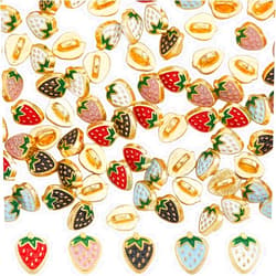 GORGECRAFT 1 Box 100Pcs Mini Alloy Enamel Buttons 5 Colors Gold Base Strawberry Decorative Shank Sewing Buttons Small Doll Clothing Fruit Button for Dolls Skirt Jewelry Making Scrapbooking 0.16x0.2in