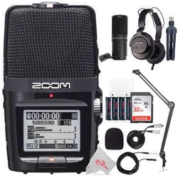 Teds Electronics Zoom H2n ext 2-Input / 4 Track Handy Digital Audio Stereo Recorder with 5 Built-In Mic Array + BY-BA20 Aluminum Alloy Desk Holder Microphone Stand Bracket + Accessory Kit