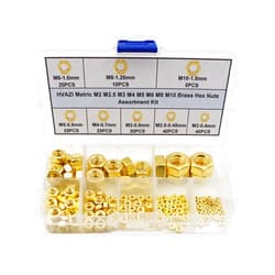 HVAZI 195PCS Metric M2 M2.5 M3 M4 M5 M6 M8 M10 Brass Hex Nuts Assortment Kit