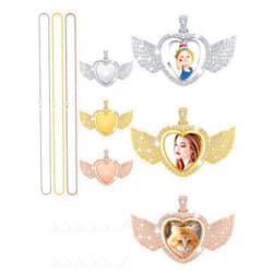 Junkin 24 Pcs Sublimation Rhinestone Trays Pendant Set, Including 6 Double Sided Blank Rhinestone Bezel Trays, 6 Pcs Thick Chains with 12 Sublimation Discs for Making