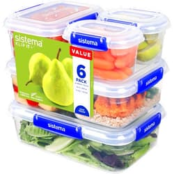 Sistema KLIP IT PLUS Leakproof Food Storage Containers | 2.2 L, 1 L, 400 ml | Airtight & Stackable Meal Prep Containers with Lids | Lunch Boxes & Snack Boxes | BPA-Free | 6 Count