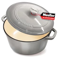 MUELLER HOME Mueller 6 Quart Enameled Cast Iron Pot Dutch Oven, Heavy-Duty Oven-Safe up to 500° F, & Across All Cooktops, Casserole Dishes for Ovens, Bread Pan with Lid and Knob, Cast Iron Cookware, Grey