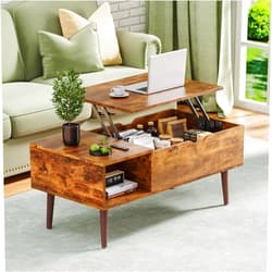 OLIXIS Coffee Tables, Small Coffee Table with Storage Shelf and Hidden Compartment, Modern Wood Lift Top Coffee Table for Living Room, Office, Reception Room (Rust Brown)