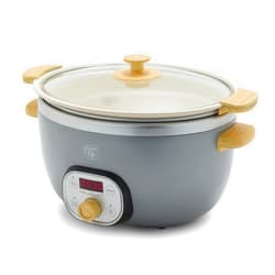 GreenLife 6 Quart Ceramic Slow Cooker, PFAS-Free Programmable Removable Healthy Nonstick Pot for Family Meals, Sear on Stovetop Keep Warm, Digital Timer, Dishwasher Safe Glass Lid & Crock, Quartz Grey