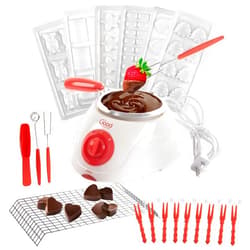 Good Cooking Electric Chocolate Melting Pot Gift Set- Candy Making or Fondue Fountain Kit w 30+ Accessories- 7 Chocolate Mold Trays & Dipping Forks, Recipe Book-Appetizers, Desserts- Present For Her
