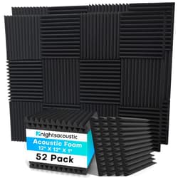 Knightsacoustic 52 Pack Acoustic Foam Panels, 1 X 12 X 12 Inches Sound Proof Foam Panels for Walls, High Density Acoustic Panels Sound Absorbing, Black Noise Cancelling Studio Wedges