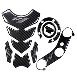 REVSOSTAR 5D Real Carbon, Motorcycle Gas Tank Protector, Grey Tank Pad Sticker, Tank Cap, Fuel Cap Decal, Triple Tree Front End Upper for R1, 3 Pcs Per Set
