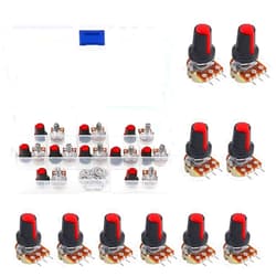 Hilitchi 10 Pcs B1K-B1M Ohm Potentiometer Knurled Shaft 3 Terminals Linear Taper Rotary Potentiometer w/Knob Nuts and Washers Audio B Type