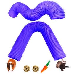 Hamiledyi 2 Pack Hamster Fun Tunnels, Guinea Pigs Plastic Tube, Hamsters Foldable Exercising Training Hideout Tunnel & 2 Pack Grass Balls, Small Animals Toys for Chinchillas Gerbils Ferrets(Purple)