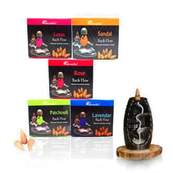 ARO VATIKA Backflow Natural Masala Pack 'B' Incense 50 Cones | 5 Assorted Fragrances of Patchouli, Sandal, Lavender, Rose, Lotus | Best for Prayer, Meditation & Home Fragrance | Burn time- 16-18 mins
