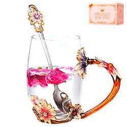 DasyFly Unique Gifts For Women,Daisy Enamel Flower Glass Tea Cup Gifts Coffee Mug For Women,Mothers Day Christmas Birthday Gifts For Women Mom Female Friend Sister Wife Coworker Daughter Sister Aunt