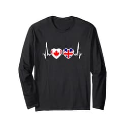 Canadian Roots Pride Canada Ancestry Gifts Canada UK Vintage Heartbeat Flag British Canadian Long Sleeve T-Shirt