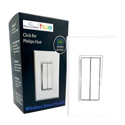 RunLessWire Click for Philips Hue – Battery-Free Wireless Smart Light Switch, 30ft Range – Works Natively with Philips Hue Bridge – Wall Mount Kinetic Switch - Decora Style, White