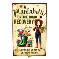 43Lotus I'm A Plantaholic On The Road To Recovery - Personalized Metal Sign, I'm A Plantaholic On The Road To Recovery Tin, Personalized Metal Garden Decor, Funny Garden Signs for Outdoor, Patio, Yard Decor