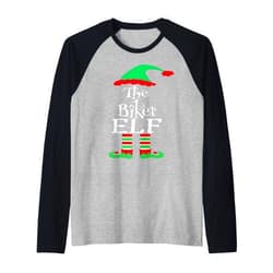 DesignsByKelley Christmas Family Matching Group Funny Christmas The Biker Elf Family Matching Holiday Season Raglan Baseball Tee
