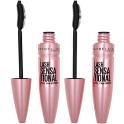 Maybelline Lash Sensational Washable Mascara, Lengthening and Volumizing for a Full Fan Effect, Blackest Black, 2 Count