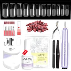 SAVILAND Square Gel X Nail Kit – Nail Kit with Nail Drill 500PCS Nail Tips Square 0.5Oz 4-in-1 Gel Nail Gel & U V/LED Nail Lamp Nail Art Design Acrylic Nail Kit Home Salon Starter Kit