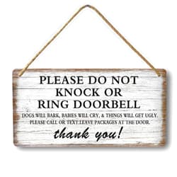 Tosles Baby Sleeping Sign For Front Door Please Do Not Knock Or Ring Doorbell Sign Funny Welcome Go Away Signs No Soliciting Sign For Home Don'T Disturb Hanging Sign Wall Decor