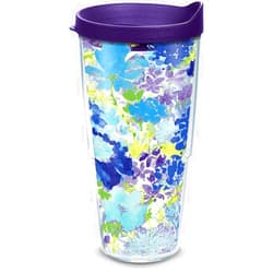 Tervis Made in USA Double Walled Fiesta Insulated Tumbler Cup Keeps Drinks Cold & Hot, 24oz - Purple Lid, Purple Floral