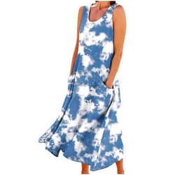 SMIDOW Women's Summer Cotton Linen Long Dress Sleeveless Elegant Flowy Dresses Plus Size Loose Comfy Dress with Pockets
