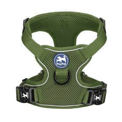 PoyPet Reflective Soft Breathable Mesh Dog Harness Choke-Free Double Padded Vest with Adjustable Neck and Chest(Military Green,S)