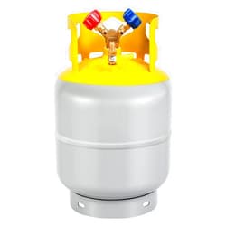 FAHKNS Refrigerant Recovery Tank 30 LB Reusable Recovery Cylinder Tank 1/4 SAE Y-Valve Recovery Can Without Float Switch for R12 R22, R134A, R410A etc Refrigerant Freon Recovery Tank Gray Yellow