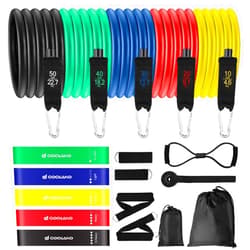 Odoland 16pcs Resistance Bands Set, Exercise Workout Bands with Handles, Resistance Loop Bands, Core Sliders, Ankle Straps, Door Anchor for Home Gym Training, Physical Therapy, Fitness