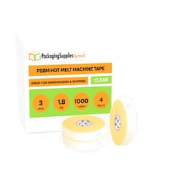 PackagingSuppliesByMail PSBM Hotmelt Machine Length Packing Tape, 3 Inch x 1000 Yards, 4 Rolls, 1.8 Mil, Clear Packaging Tape for Shipping Sealing Boxes