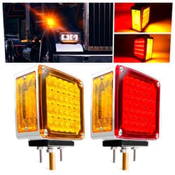 Plorx Amber/Red 60 LED Square Double Face turn signal lights, Truck fender Pedestal light Replacement for Kenworth/Peterbilt/Freightliner, Dual Studs Set of 2