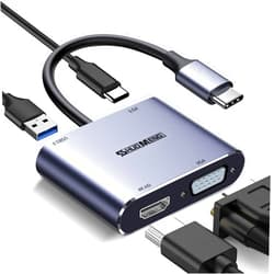 Shuomeng 4 in 1 USB C Hub, USB C to VGA HDMI MultiPort Adapter, 4K HDMI, VGA, 100W Charging Port, USB 3.0, Compatible with Switch, Steam Deck, Rog Ally iPhone 15 Pro/Max, MacBook Pro/Air, iPad Pro, iMac, S23