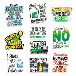 Woseprints 10 Pcs Funny Accountant Stickers Pack, Finance & Accounting Humor Decals for Laptop, Water Bottle, Notebook, Clipboard, Gifts for CPA Students & Office Workers (3 Inch) (Normal, 3 Inch)