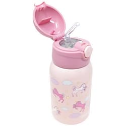 MIRA 15 oz Kids Stainless Steel Water Bottle - Thermo Insulated Flask Keeps Cold - One Touch Straw Lid Cap, Pink - Unicorn