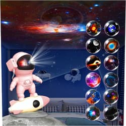 FlyEagle Astronaut Galaxy Projector for Bedroom with Rocket Night Light 13 Film Discs, HD Image Star Projector Galaxy Light Adjustable Knob, Planetarium Projector for Kids, 1/2h Timer Simple 4-Button Control