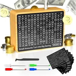 Hopefire 10000 Savings Box Challenge Money with 8 Targets ($500-$10k) Cash Vault Wooden Money Saving Box 10000 Piggy Bank for Kids Adults Reusable Coin Bank with Dry Erase Pen for Girls Boys Birthday