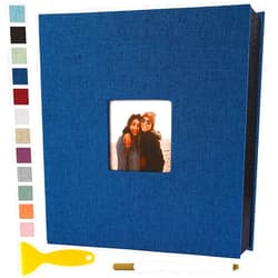 Semfalbuums Self Adhesive Photo Album Black Pages Scrapbook Magnetic Photo Albums for 4x6 5x7 8x10 Pictures Books with Sticky Pages with A Metallic Pen for Baby Family Wedding 11x10.6 Blue 40 Pages