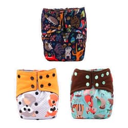 Sigzagor AIll in One Night AIO Cloth Diaper Nappy Sewn in Insert Reusable Washable (Animal Pack)