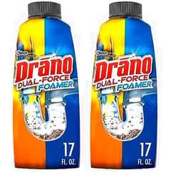 Drano Dual-Force Foamer Clog Remover and Cleaner for Shower or Sink Drains, Unclogs and Removes Sources of Odor, 17 Fl Oz (Pack of 2)